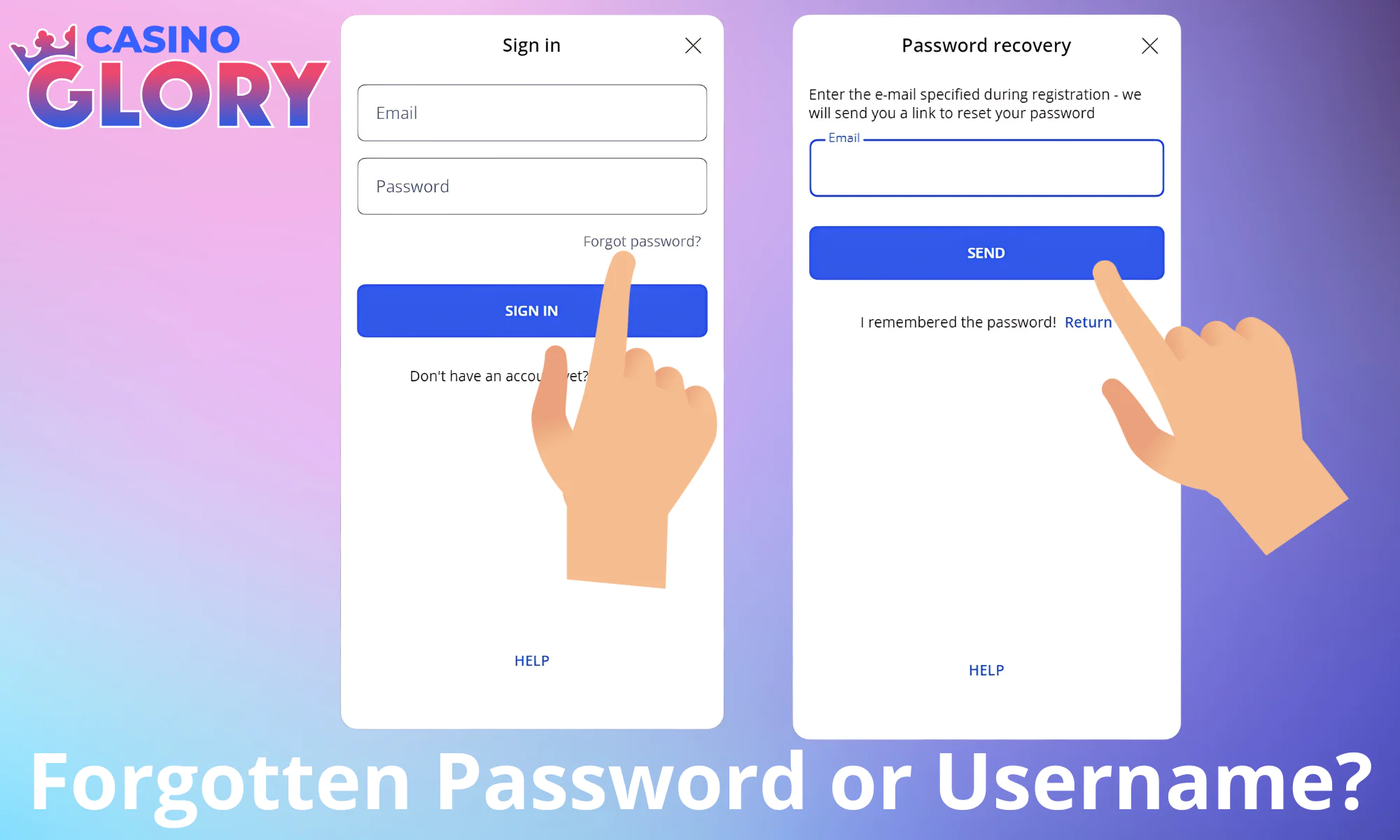 Glory Casino password recovery instructions